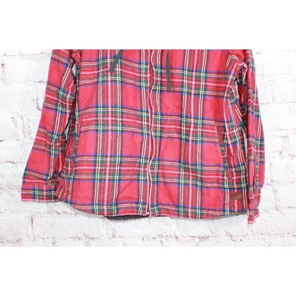 LL Bean Scotch Plaid Flannel Shirt Relaxed Zip Hoodie Cotton Red Medium - Picture 3 of 12